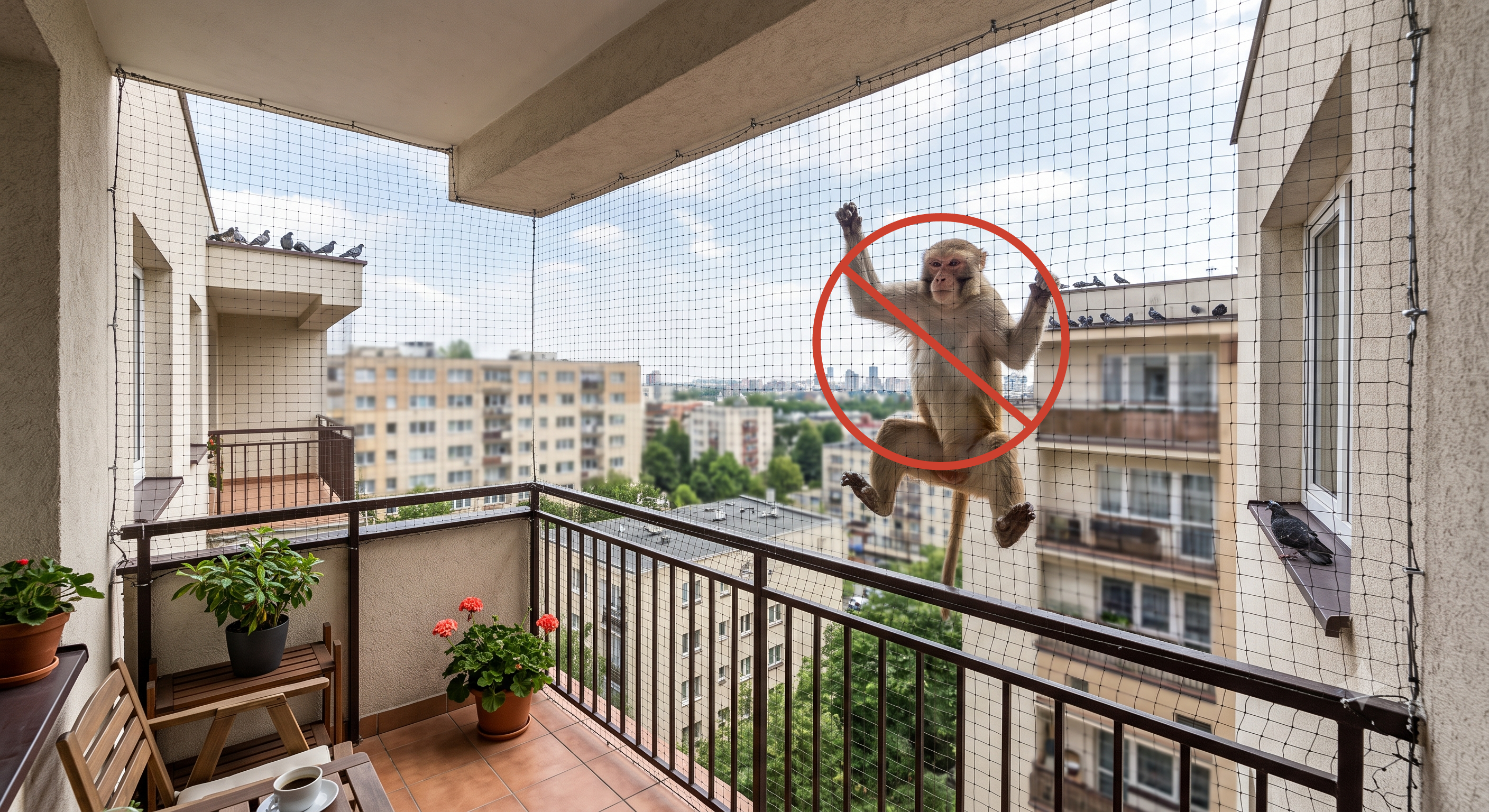 Monkey safety net installed on a balcony
