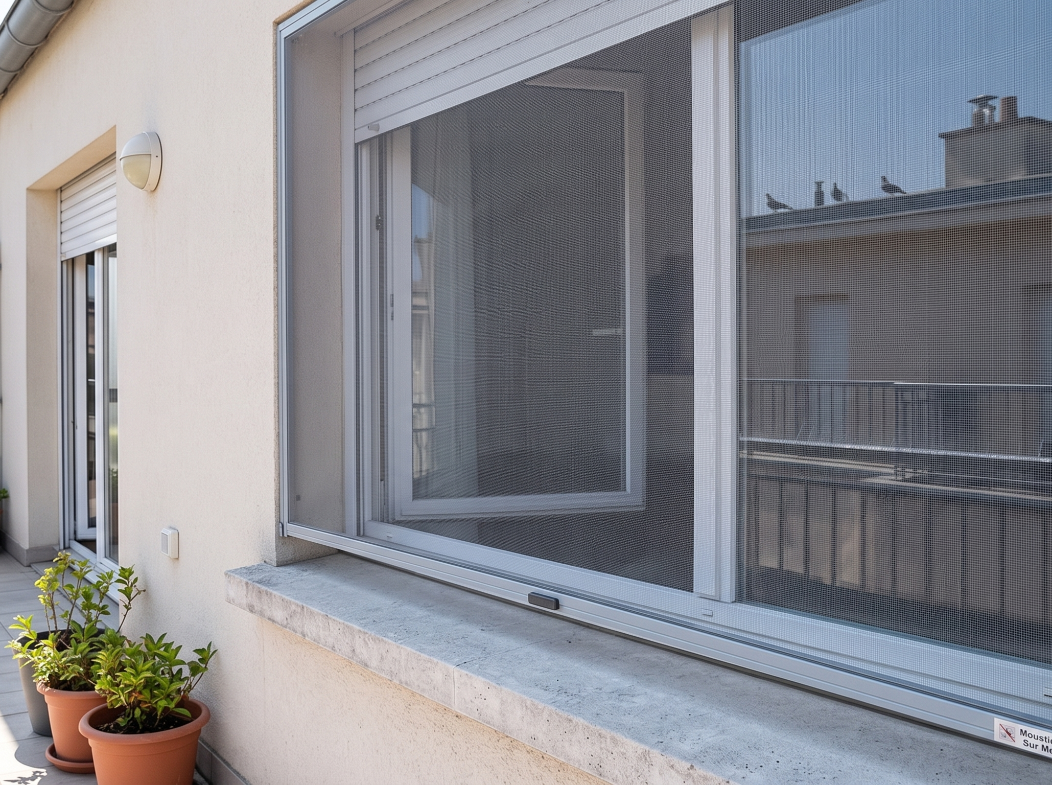 Mosquito net installed on a window and balcony